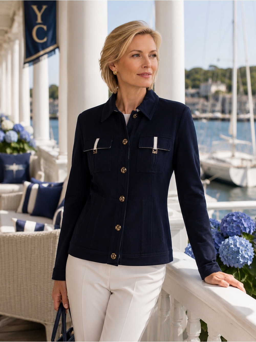 St. John Navy Blue Navy Classic Button-Front Women's Jacket - Size P (small)